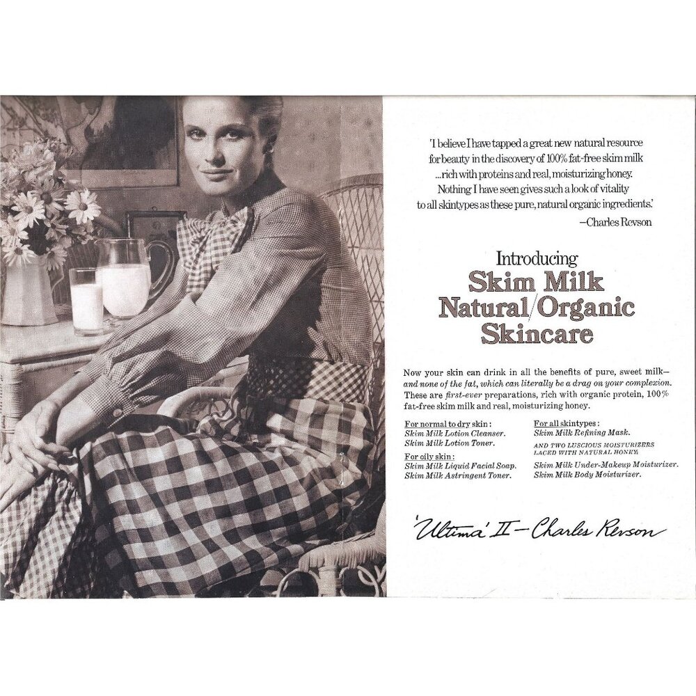 Vintage Ultima II Charles Revson Milk Organic Skincare 2 PAGE Ad Print 1970s